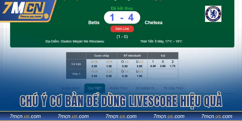 Chú ý cơ bản để dùng livescore hiệu quả