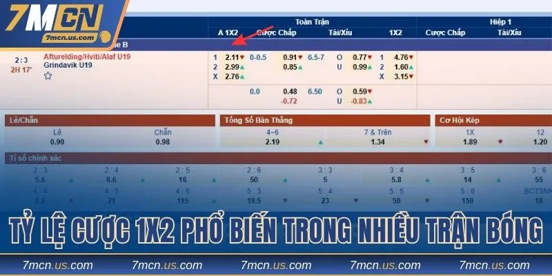 Tỷ lệ cược 1X2 phổ biến trong nhiều trận bóng