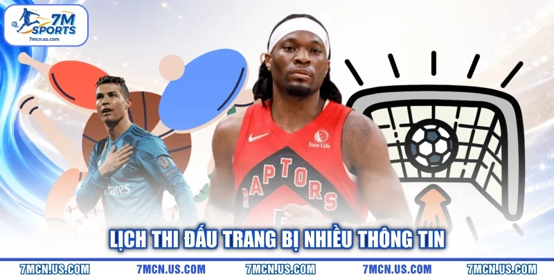 Lịch thi đấu trang bị nhiều thông tin